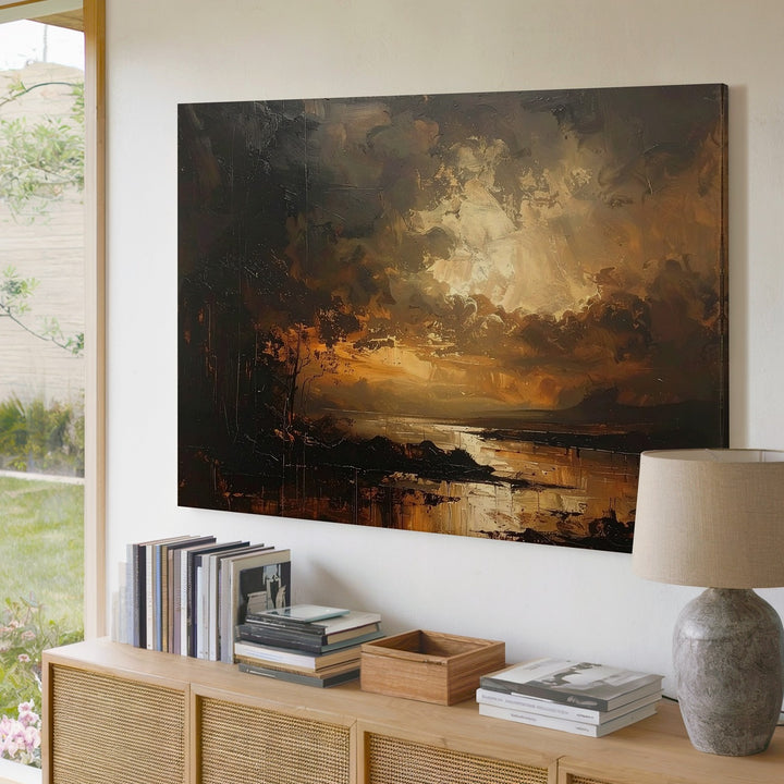 Golden Dusk Abstraction Canvas – Minimalist Atmospheric Landscape Art - Gifitto