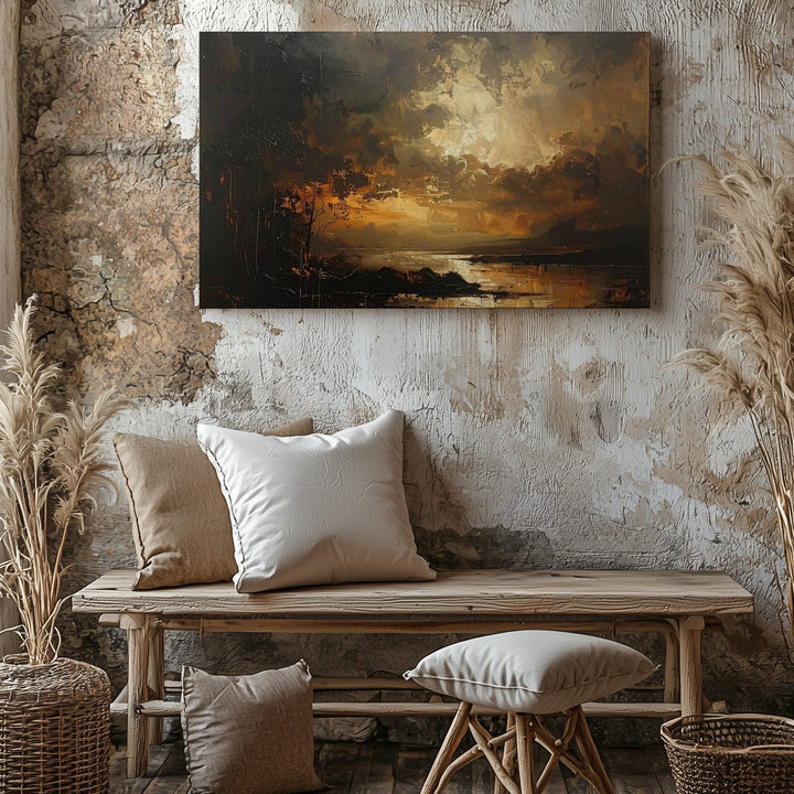 Golden Dusk Abstraction Canvas – Minimalist Atmospheric Landscape Art - Gifitto