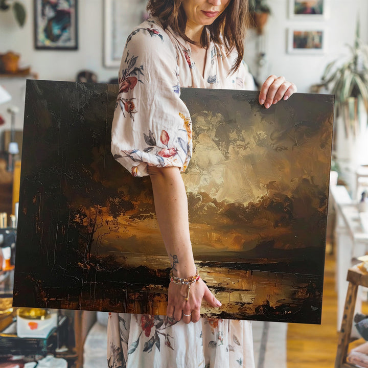 Golden Dusk Abstraction Canvas – Minimalist Atmospheric Landscape Art - Gifitto