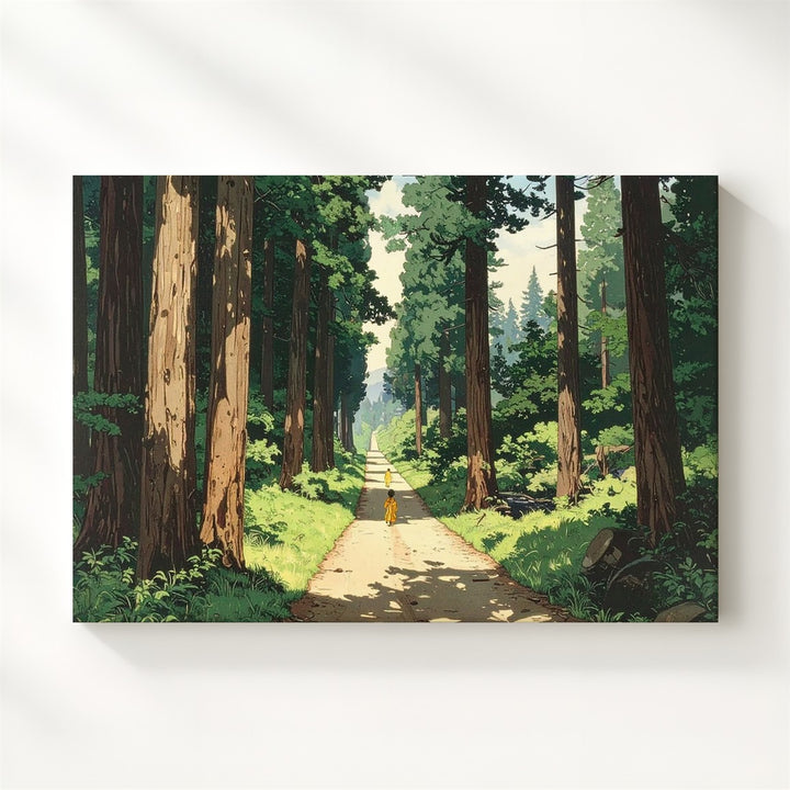 Sunlit Forest Path Canvas – Japanese Woodblock Inspired Nature Walk Art - Gifitto