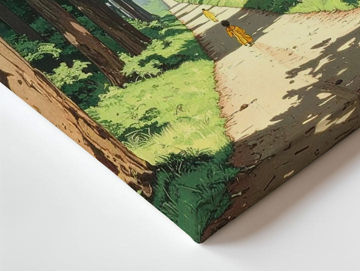 Sunlit Forest Path Canvas – Japanese Woodblock Inspired Nature Walk Art - Gifitto