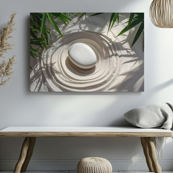 Zen Balance Canvas – Minimalist Raked Sand & Stone Wall Art - Gifitto