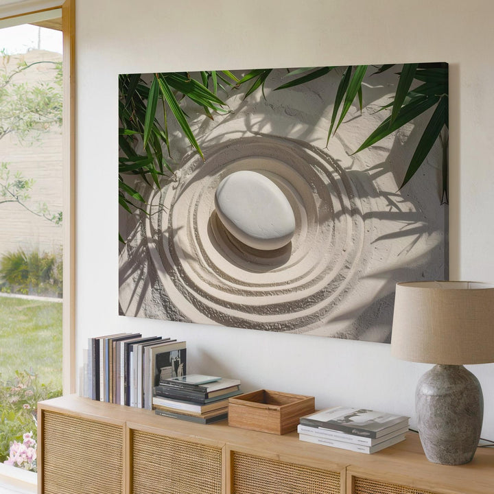 Zen Balance Canvas – Minimalist Raked Sand & Stone Wall Art - Gifitto