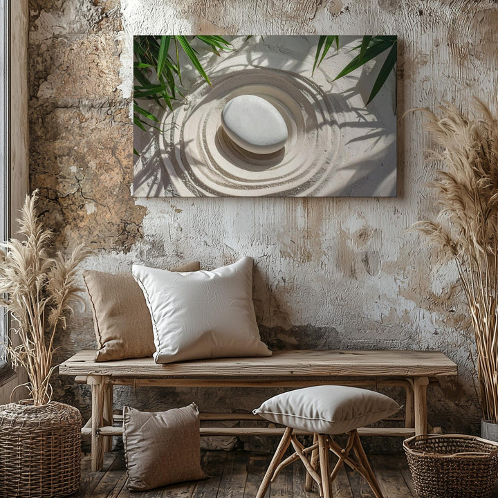 Zen Balance Canvas – Minimalist Raked Sand & Stone Wall Art - Gifitto
