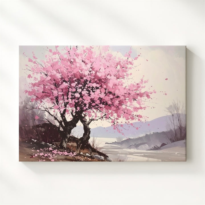 Cherry Blossom Silence Canvas – Minimalist Hanami-Inspired Spring Art - Gifitto
