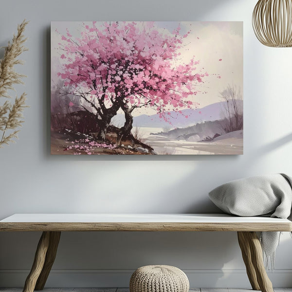 Cherry Blossom Silence Canvas – Minimalist Hanami-Inspired Spring Art - Gifitto