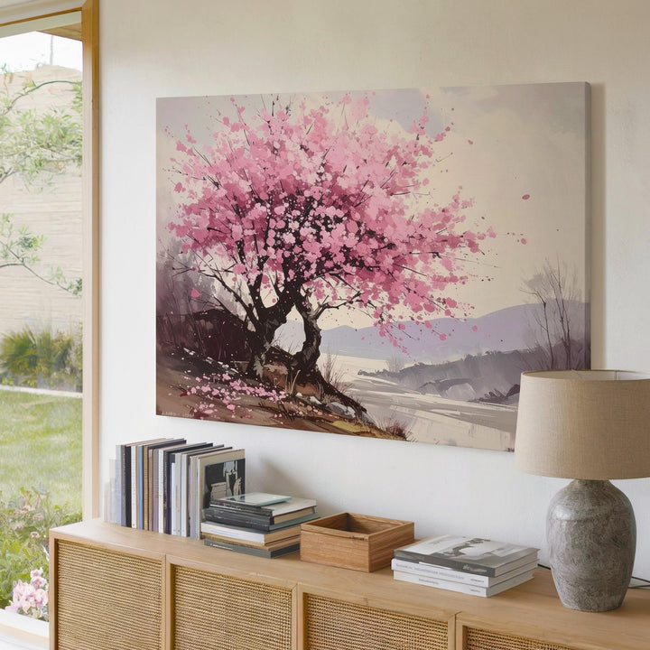 Cherry Blossom Silence Canvas – Minimalist Hanami-Inspired Spring Art - Gifitto