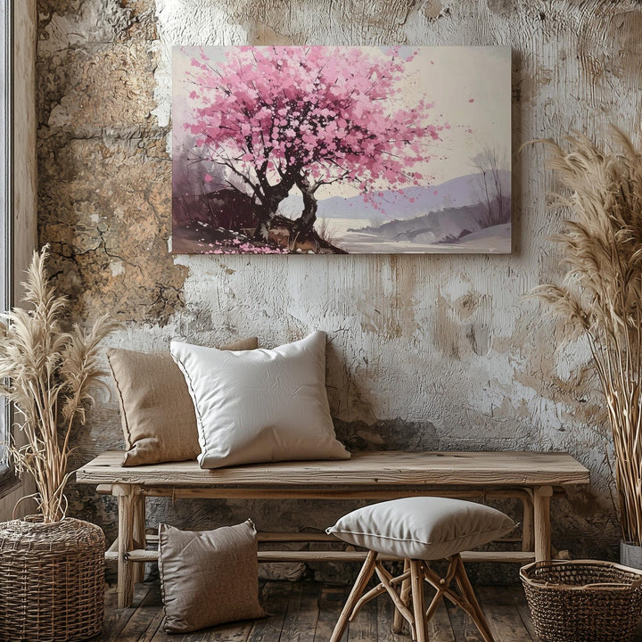 Cherry Blossom Silence Canvas – Minimalist Hanami-Inspired Spring Art - Gifitto