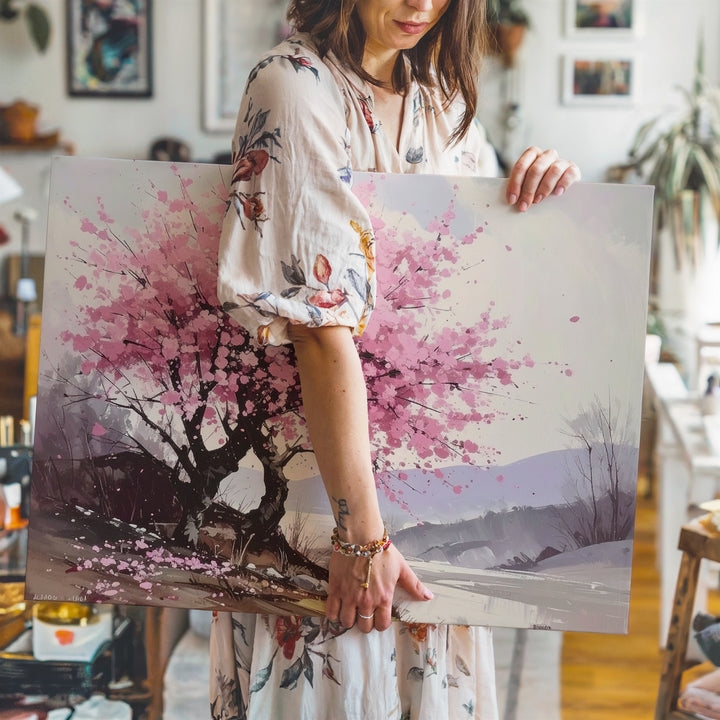 Cherry Blossom Silence Canvas – Minimalist Hanami-Inspired Spring Art - Gifitto