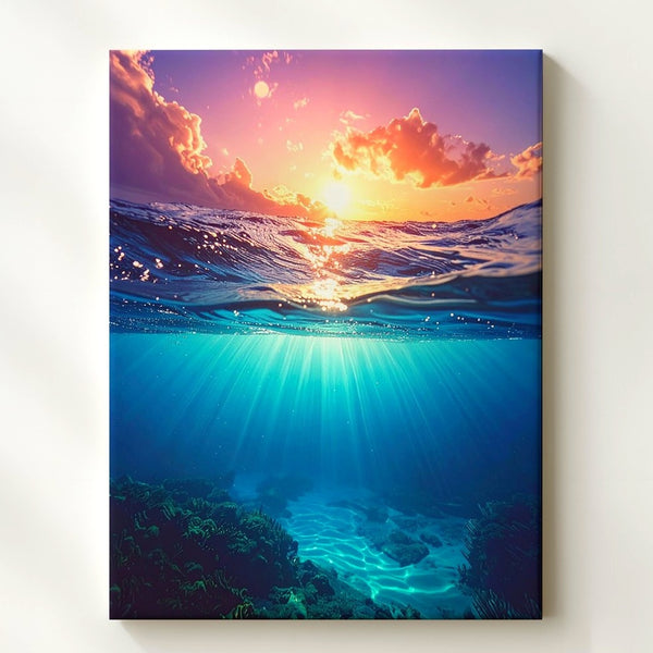 Above & Below Ocean Canvas – Split-Perspective Sunset & Underwater Art