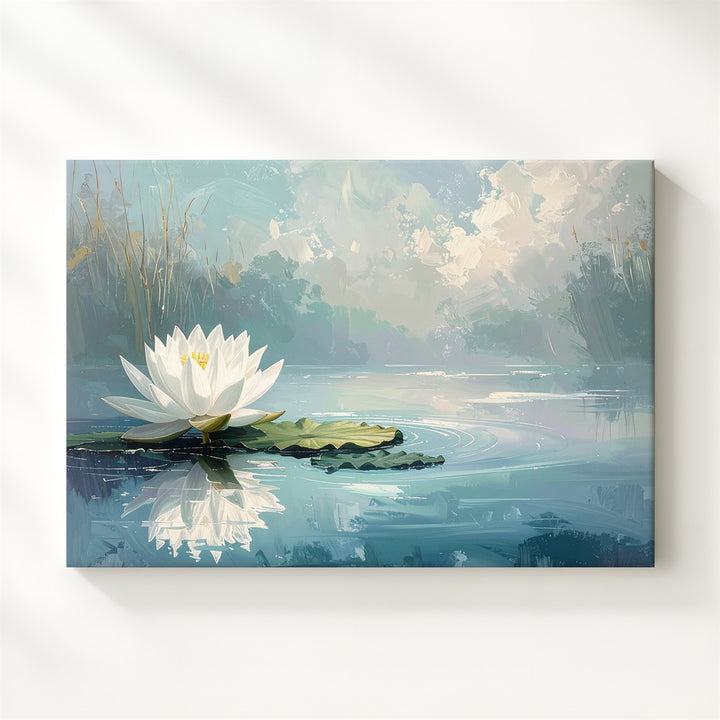 White Lotus Reflection Canvas – Minimalist Sacred Water Flower Art - Gifitto
