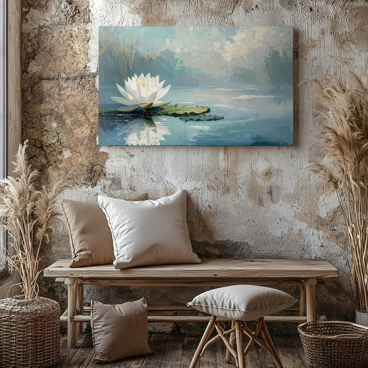 White Lotus Reflection Canvas – Minimalist Sacred Water Flower Art - Gifitto