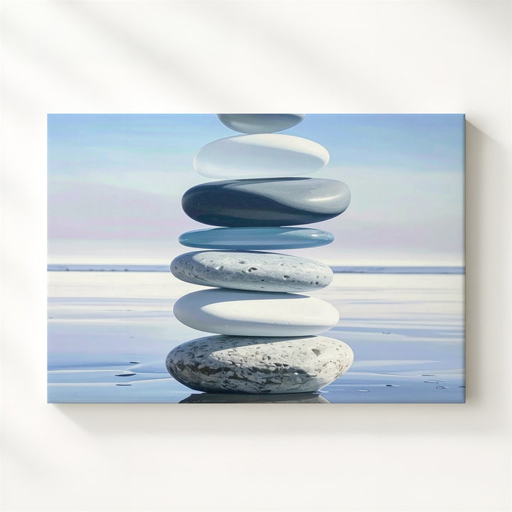 Zen Balance Stone Stack Canvas – Minimalist Meditative Water Reflection Art - Gifitto