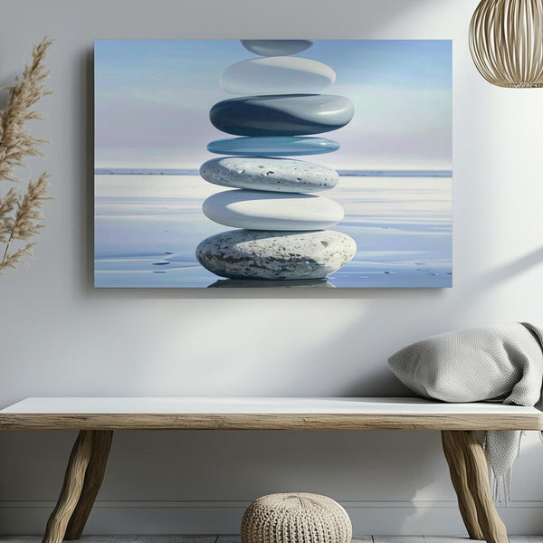 Zen Balance Stone Stack Canvas – Minimalist Meditative Water Reflection Art - Gifitto