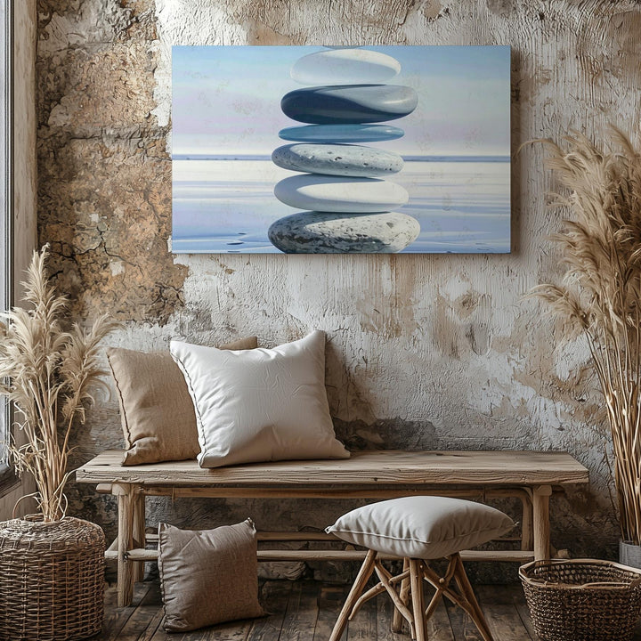 Zen Balance Stone Stack Canvas – Minimalist Meditative Water Reflection Art - Gifitto
