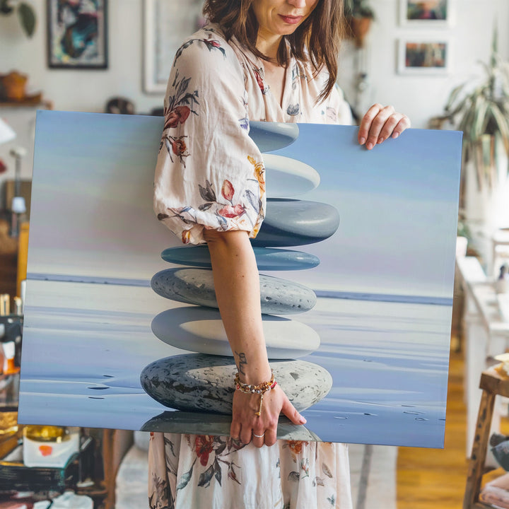 Zen Balance Stone Stack Canvas – Minimalist Meditative Water Reflection Art - Gifitto