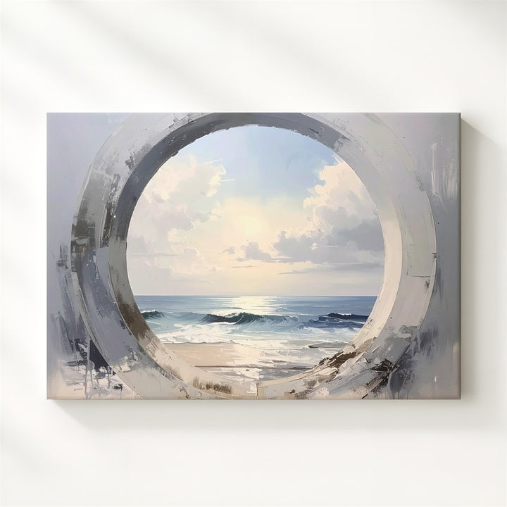 Enso Ocean Canvas – Minimalist Zen Circle & Seascape Watercolor Art - Gifitto