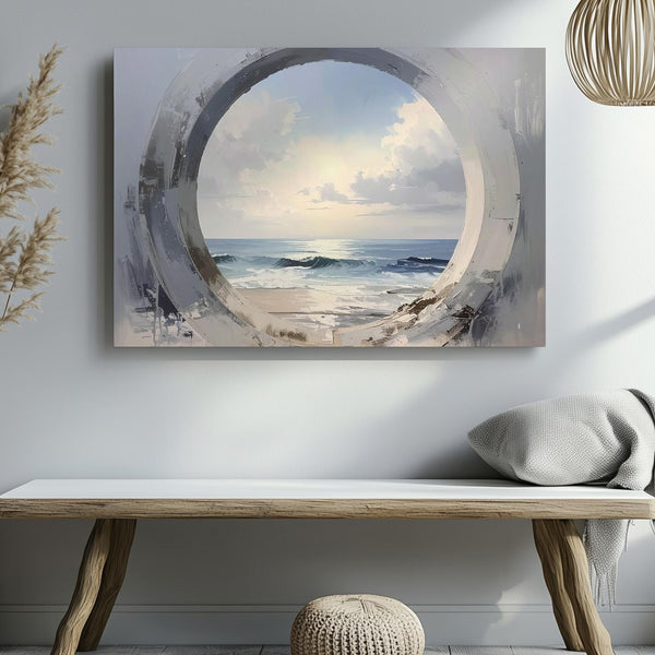 Enso Ocean Canvas – Minimalist Zen Circle & Seascape Watercolor Art - Gifitto