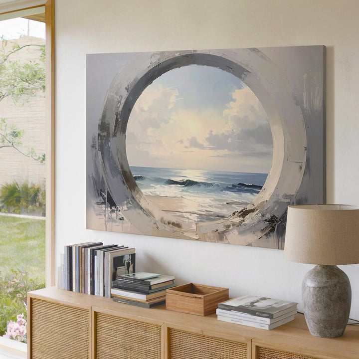 Enso Ocean Canvas – Minimalist Zen Circle & Seascape Watercolor Art - Gifitto