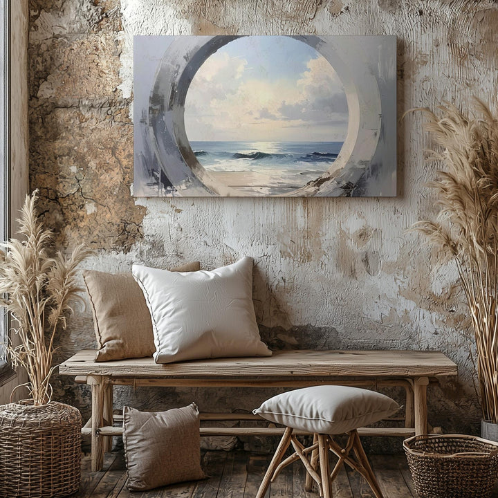 Enso Ocean Canvas – Minimalist Zen Circle & Seascape Watercolor Art - Gifitto