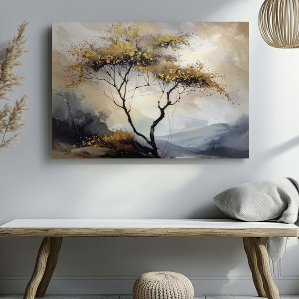 Golden Autumn Tree Canvas – Minimalist Ink-Inspired Seasonal Wall Art - Gifitto