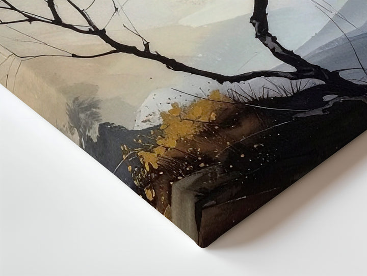 Golden Autumn Tree Canvas – Minimalist Ink-Inspired Seasonal Wall Art - Gifitto