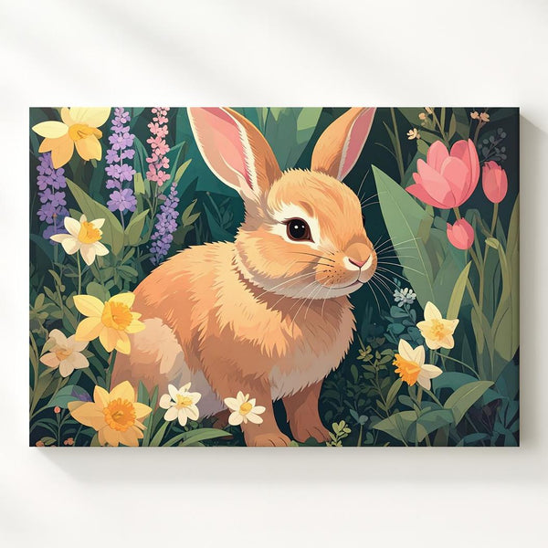 Spring Rabbit in Flower Garden Canvas – Vibrant Nature Wall Art - Gifitto