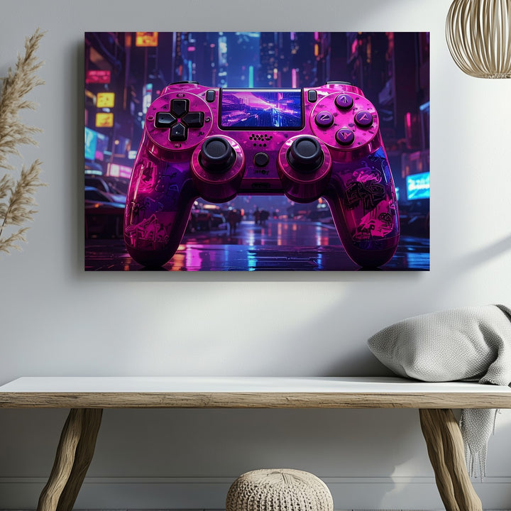 Graffiti Neon Gamer Canvas – Pink & Purple Controller with Cyberpunk Vibes - Gifitto