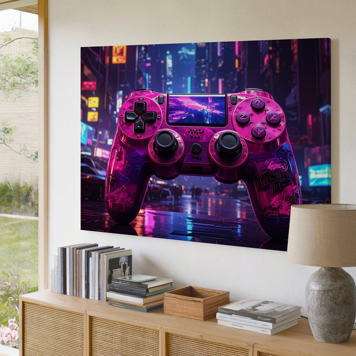 Graffiti Neon Gamer Canvas – Pink & Purple Controller with Cyberpunk Vibes - Gifitto