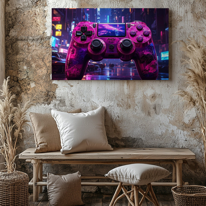 Graffiti Neon Gamer Canvas – Pink & Purple Controller with Cyberpunk Vibes - Gifitto