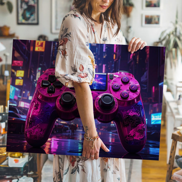 Graffiti Neon Gamer Canvas – Pink & Purple Controller with Cyberpunk Vibes - Gifitto
