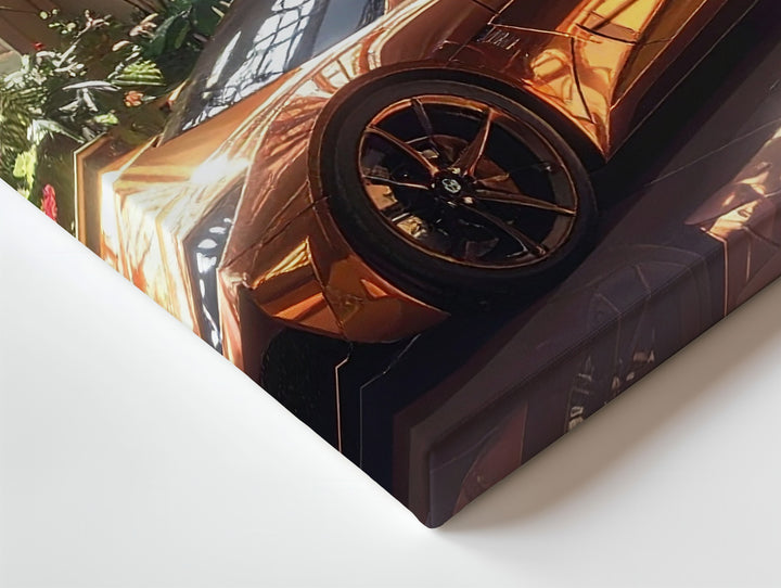 Copper Hypercar Canvas – Luxury Automotive Elegance in Glasshouse Garden - Gifitto