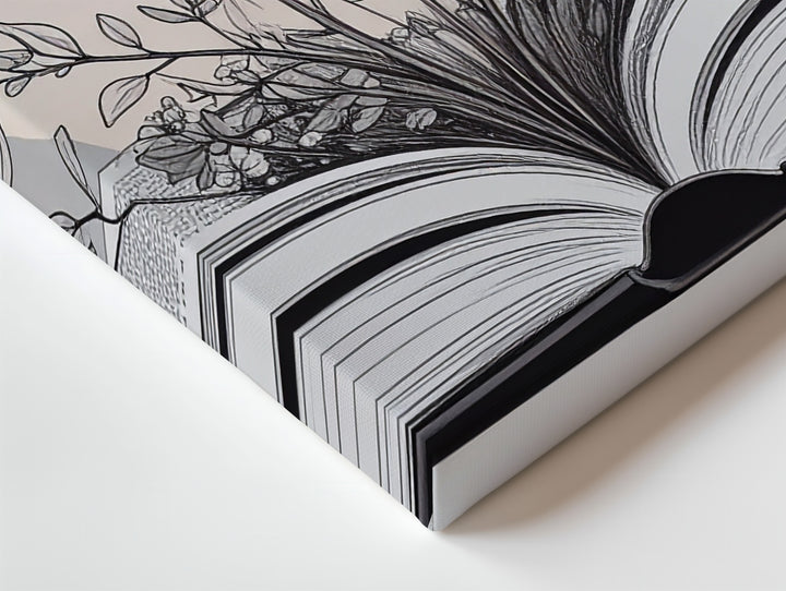 Book & Bloom Canvas – Minimalist Botanical Line Art with Literary Symbolism - Gifitto