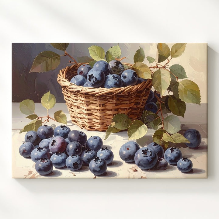 Blueberry Basket Still Life Canvas – Realistic Fruit Painting with Rustic Charm - Gifitto
