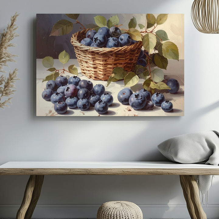 Blueberry Basket Still Life Canvas – Realistic Fruit Painting with Rustic Charm - Gifitto