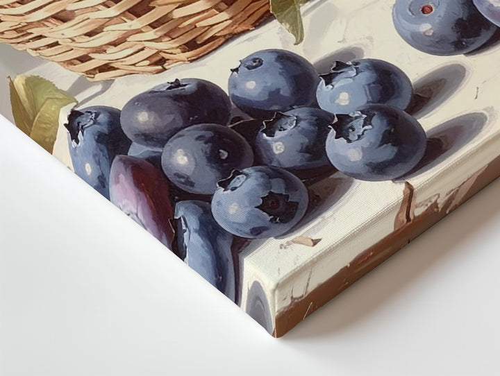 Blueberry Basket Still Life Canvas – Realistic Fruit Painting with Rustic Charm - Gifitto