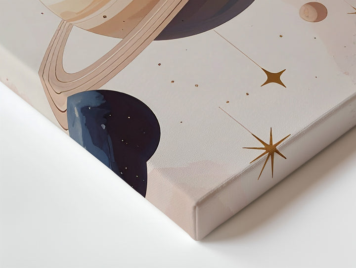 Stylized Planet with Rings Canvas – Dreamy Space Nursery Wall Art - Gifitto