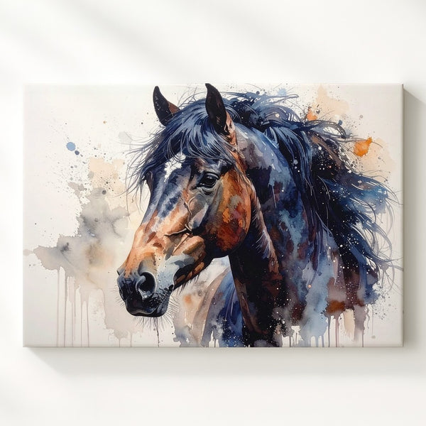 Watercolor Spirit Canvas – Stylized Horse Portrait with Flowing Mane - Gifitto