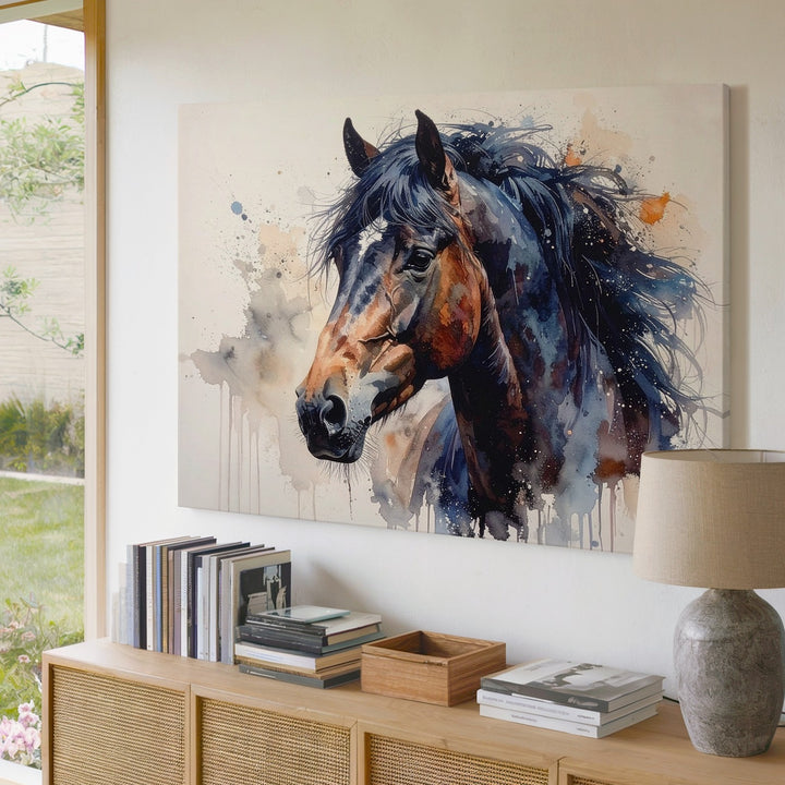 Watercolor Spirit Canvas – Stylized Horse Portrait with Flowing Mane - Gifitto