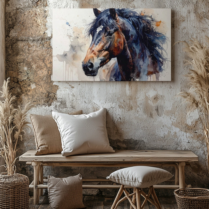 Watercolor Spirit Canvas – Stylized Horse Portrait with Flowing Mane - Gifitto