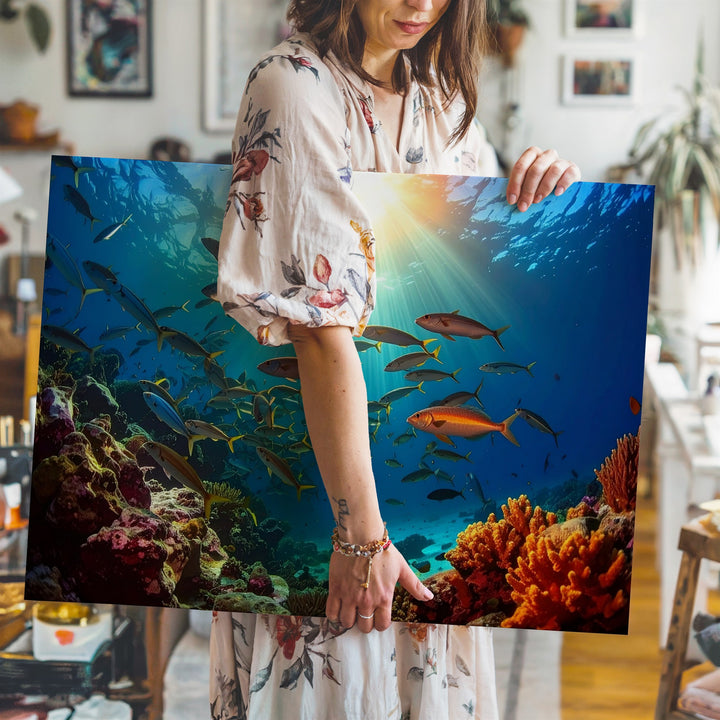 Harmony in Motion Canvas – School of Fish Over Coral Reef - Gifitto