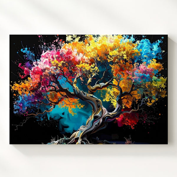 Electric Roots Tree Canvas – Vivid Surreal Color Explosion Wall Art - Gifitto