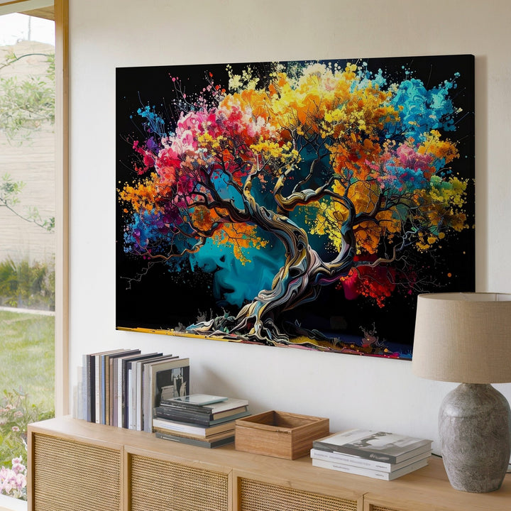 Electric Roots Tree Canvas – Vivid Surreal Color Explosion Wall Art - Gifitto