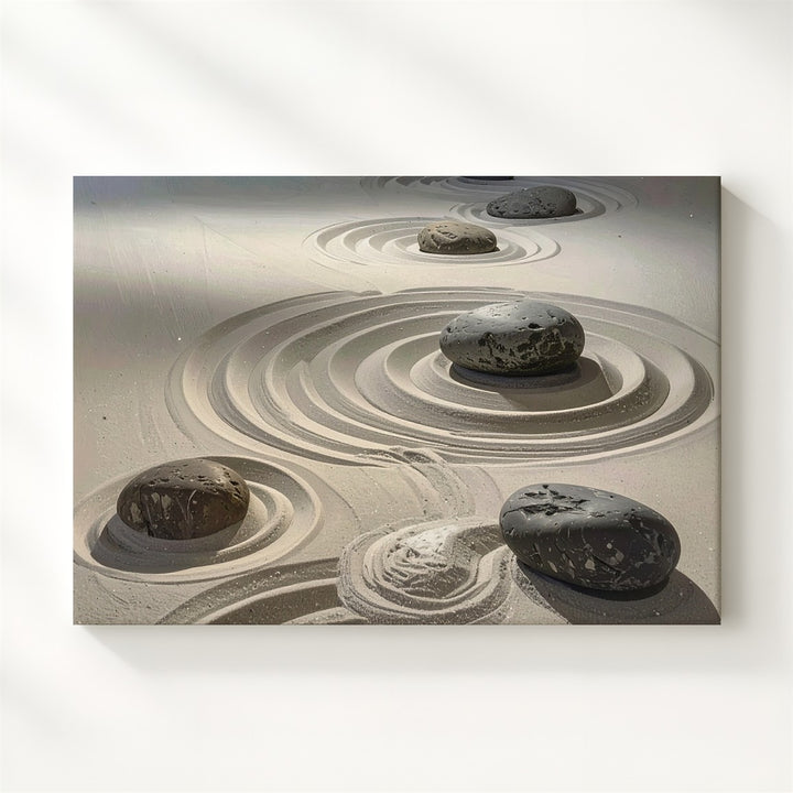 Zen Ripple Stone Garden Canvas – Minimalist Raked Sand & Balance Art - Gifitto
