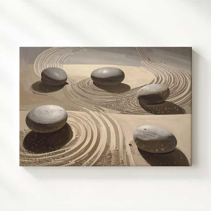 Striped Sand Zen Garden Canvas – Minimalist Stone & Wabi-Sabi Wall Art - Gifitto