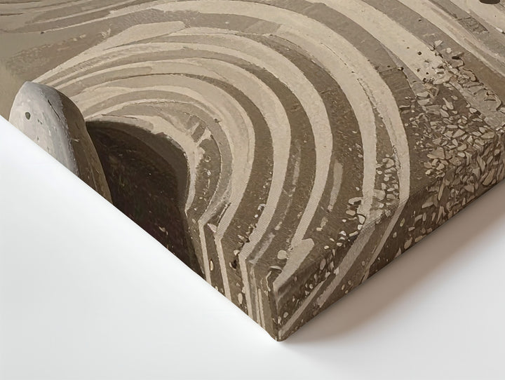 Striped Sand Zen Garden Canvas – Minimalist Stone & Wabi-Sabi Wall Art - Gifitto