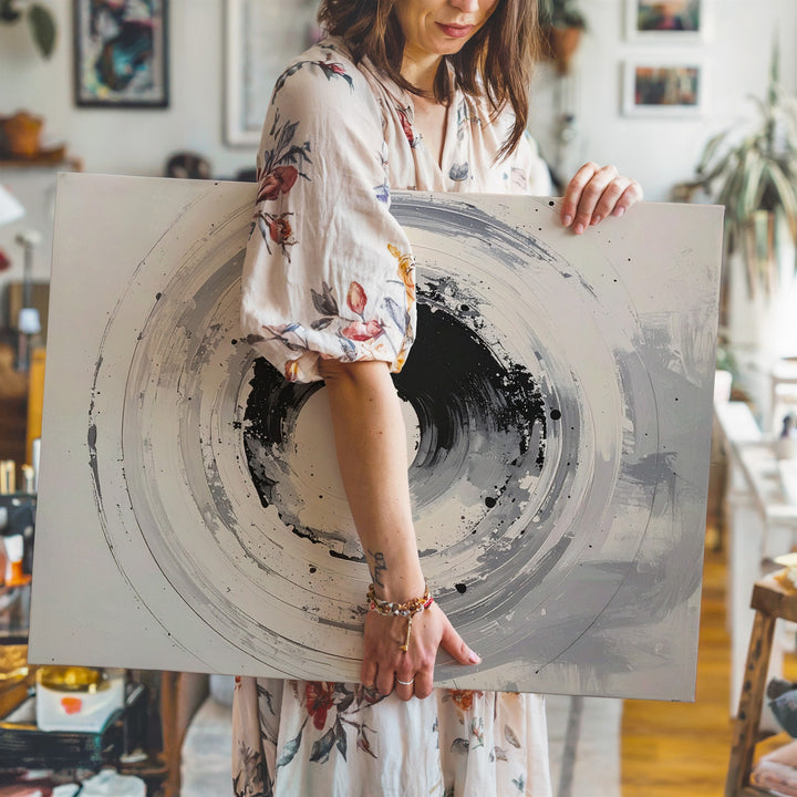 Abstract Enso Brushstroke Canvas – Minimalist Zen Ink Circle Art - Gifitto