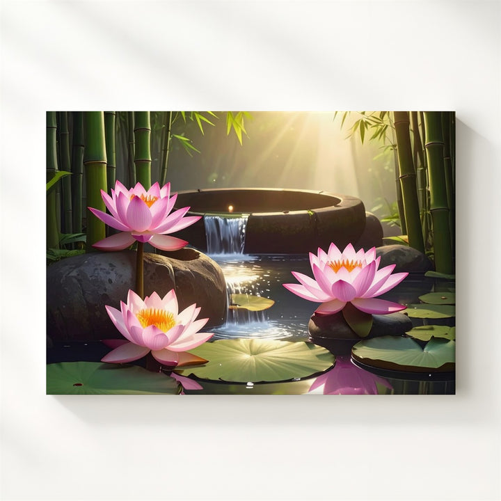 Bamboo Lotus Fountain Canvas – Tranquil Nature & Zen Spa-Inspired Art - Gifitto