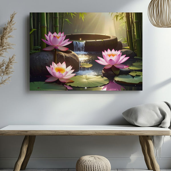 Bamboo Lotus Fountain Canvas – Tranquil Nature & Zen Spa-Inspired Art - Gifitto