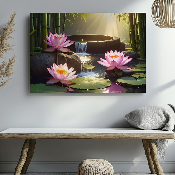 Bamboo Lotus Fountain Canvas – Tranquil Nature & Zen Spa-Inspired Art - Gifitto